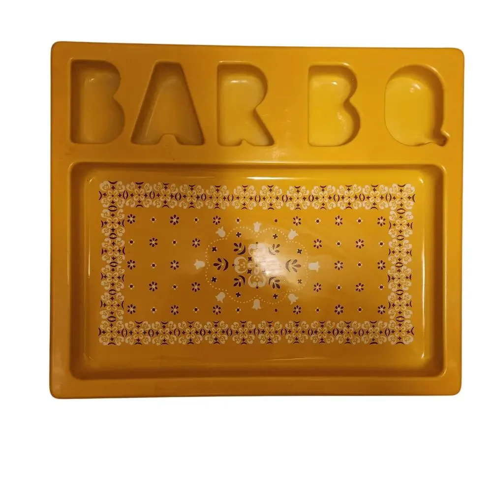 1970's Ullman Co BAR B Q Yellow Plastic Divided Serving Tray Bandana MCM